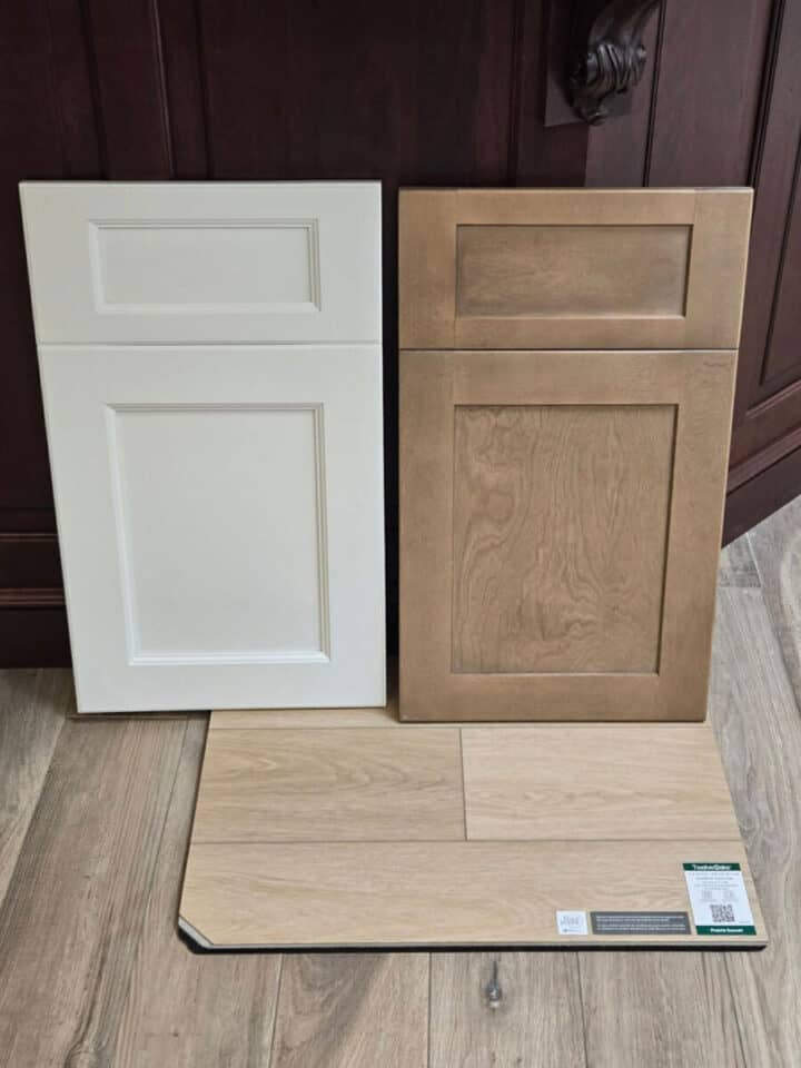 brown-kitchen-cabinet-sample-with-flooring pairing wood flooring with wood kitchen cabinets
