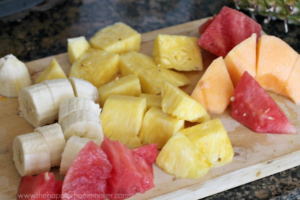 chopped fruit kabobs