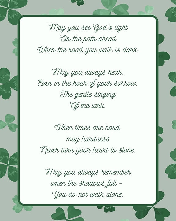 May you see God's light st patricks day prayer printable 8x10
