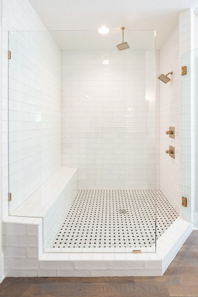 white bright shower tile