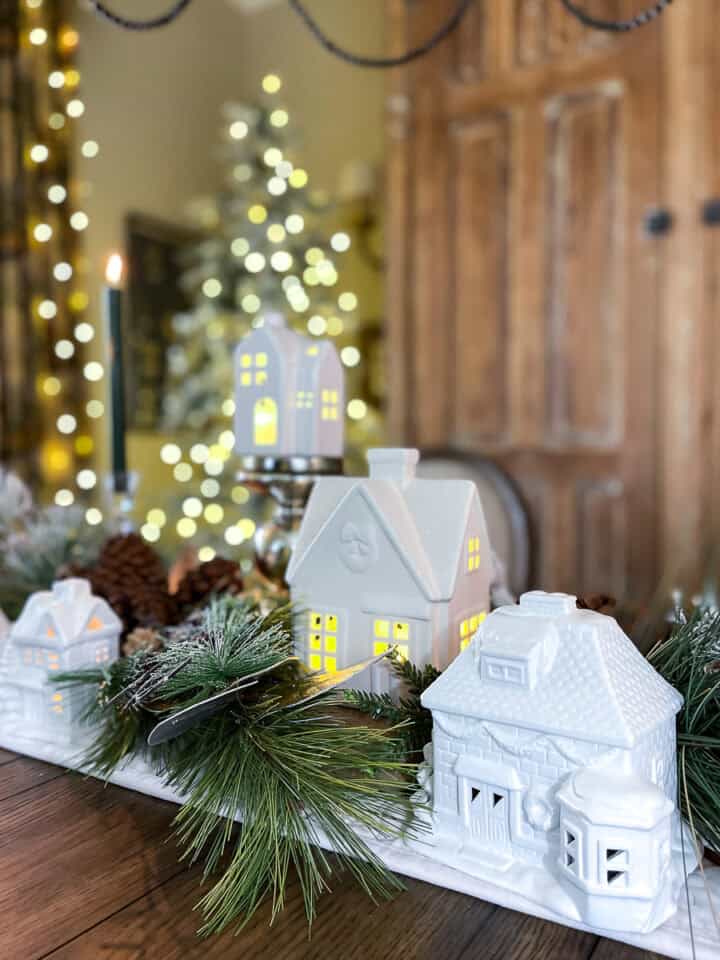 holiday centerpiece with Christmas houses